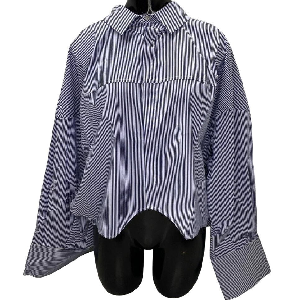 New Kourbela Hydra Times Striped Long Sleeve Button-Up Shirt Blue/White Size